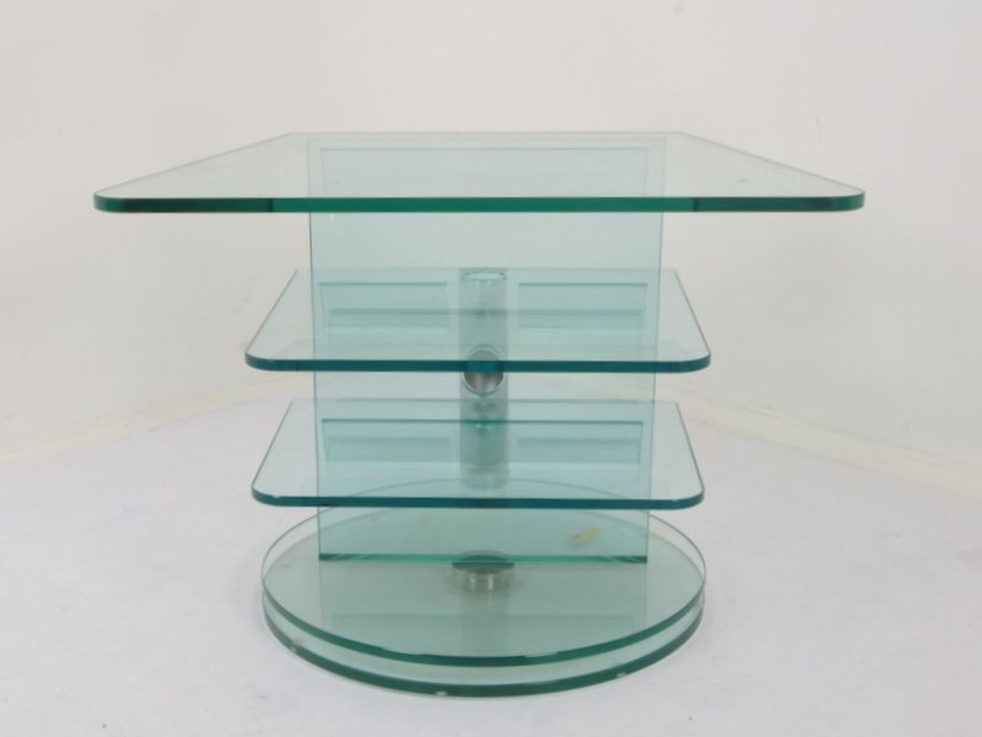 Hifi-/TV-Rack, Glas und Chrom, mit 3x Ebenen, drehbar; Breite 77 cm, Tiefe 57 cm, Höhe Ebenen: 1x - Bild 2 aus 3