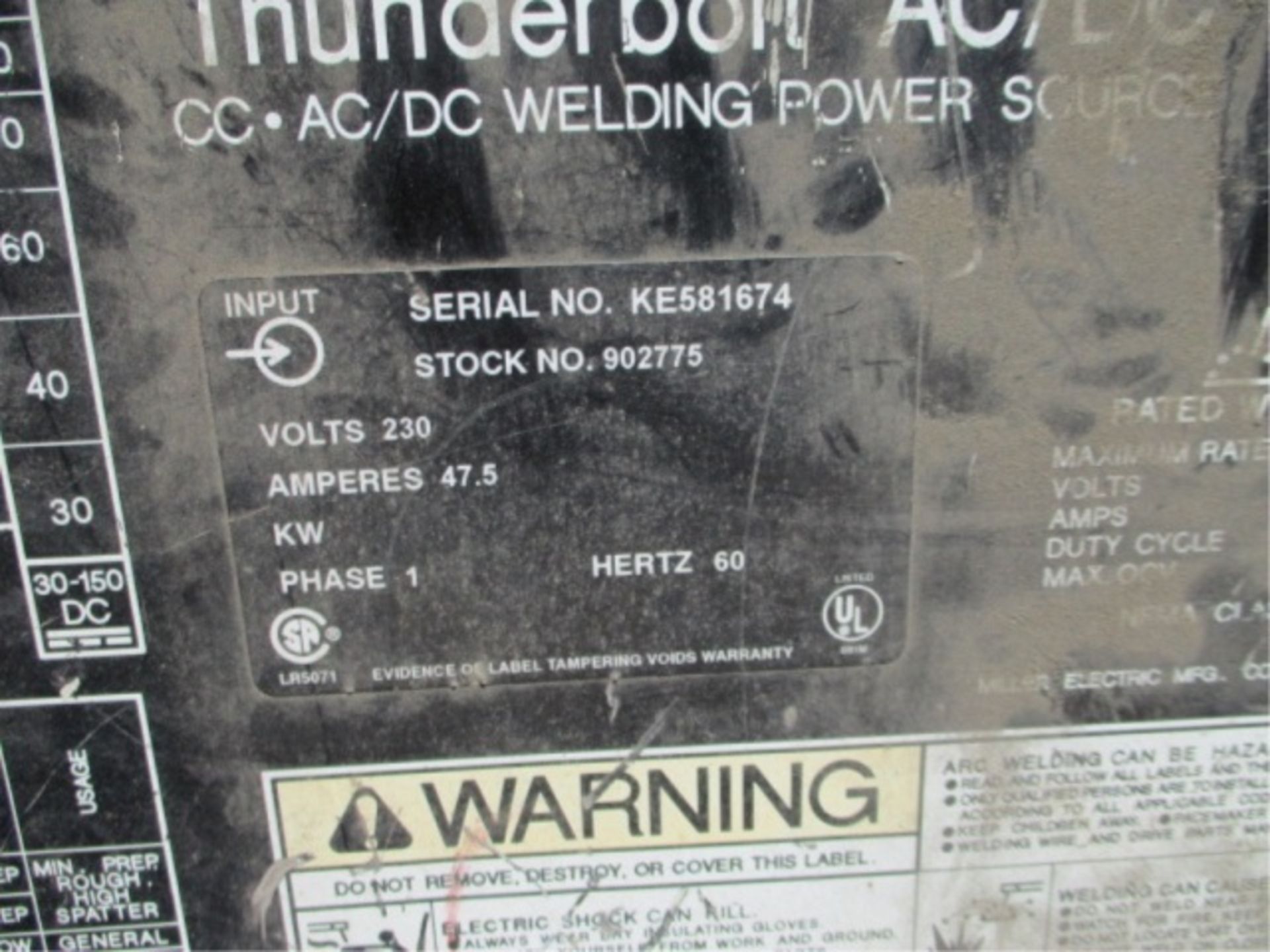 Miller Thunderbolt Welder, S/N: KE581674 - Image 7 of 9