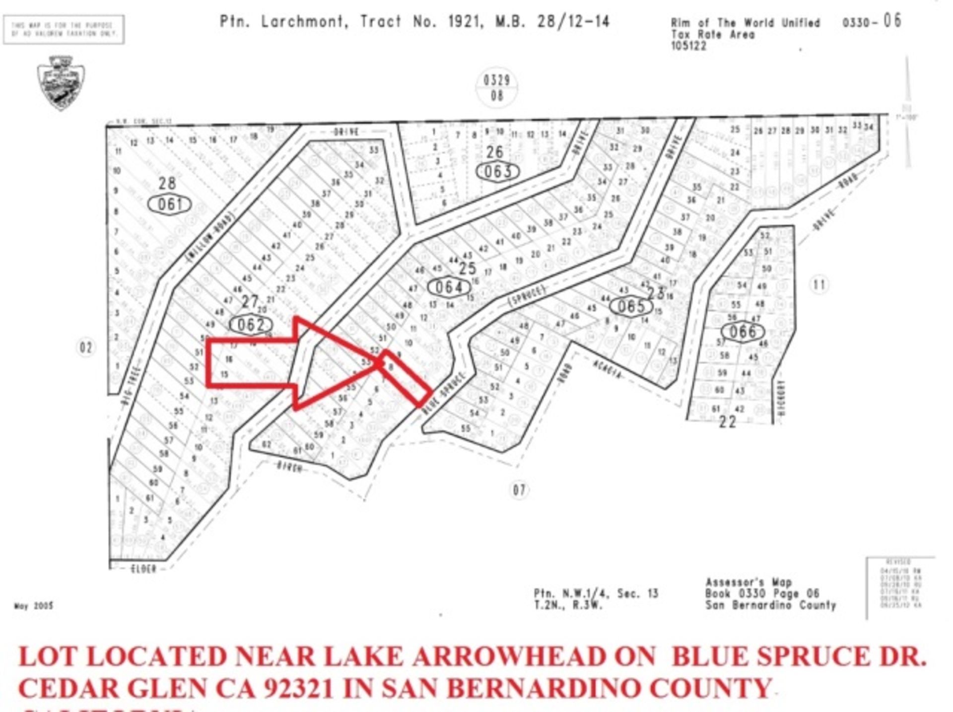 Lot Near Lake Arrowhead California, Located On Blue Spruce Drive, Cedar Glen CA 92321 San Bernardino