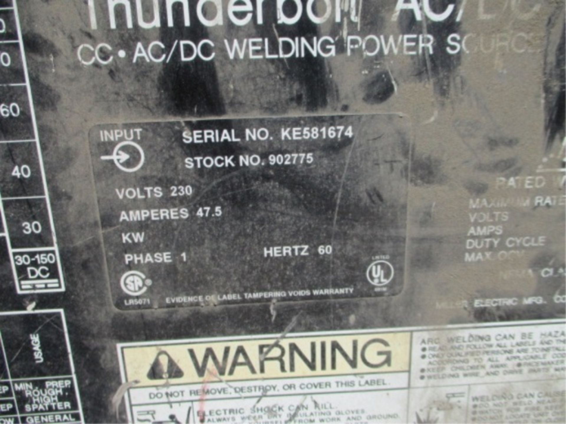 Miller Thunderbolt Welder, S/N: KE581674 - Image 8 of 9