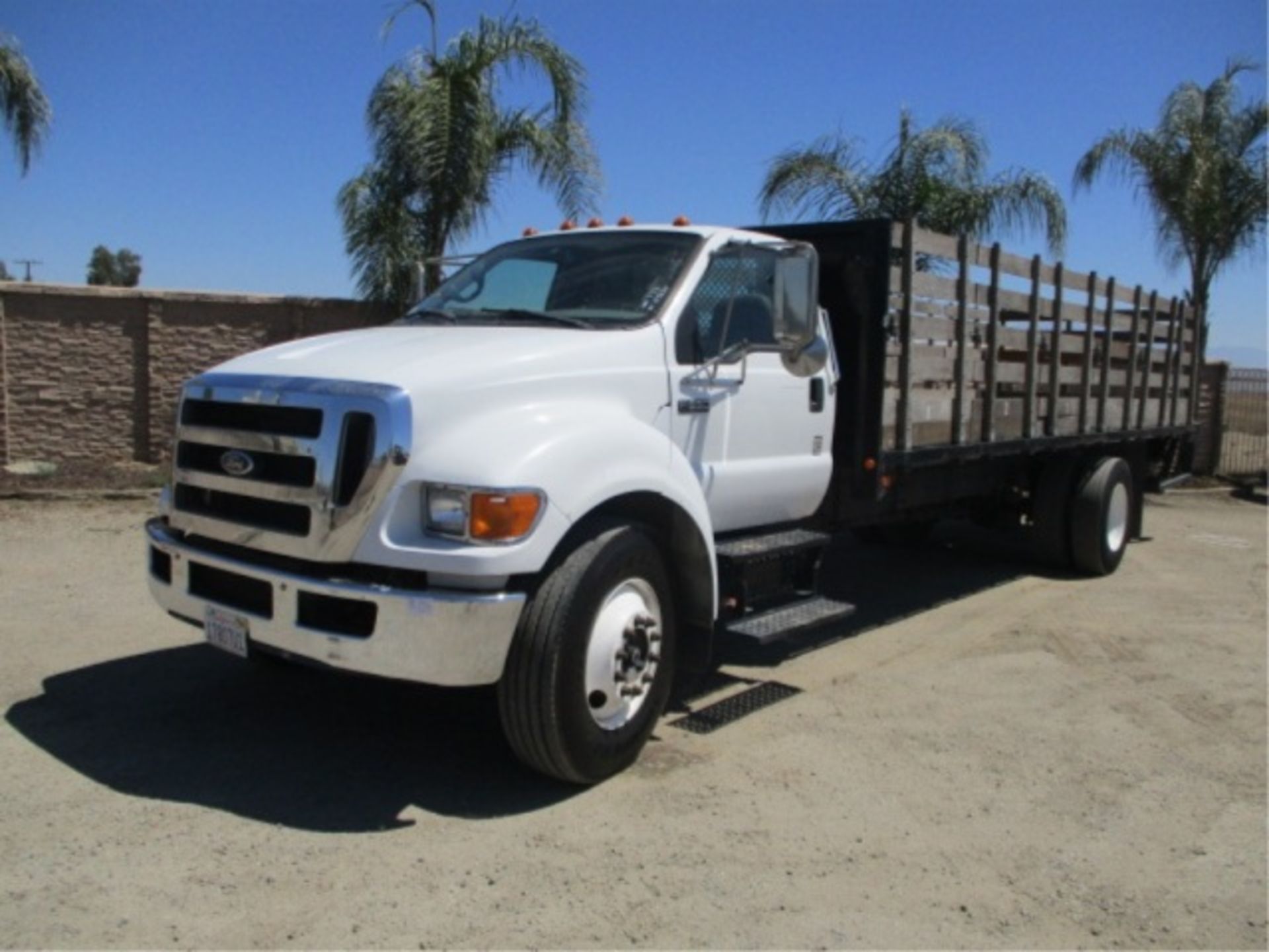 2005 Ford F650 S/A Flatbed Stakebed Truck, Cat C7 Acert 7.2L 6-Cyl Diesel, Automatic, Lift Gate, 24'