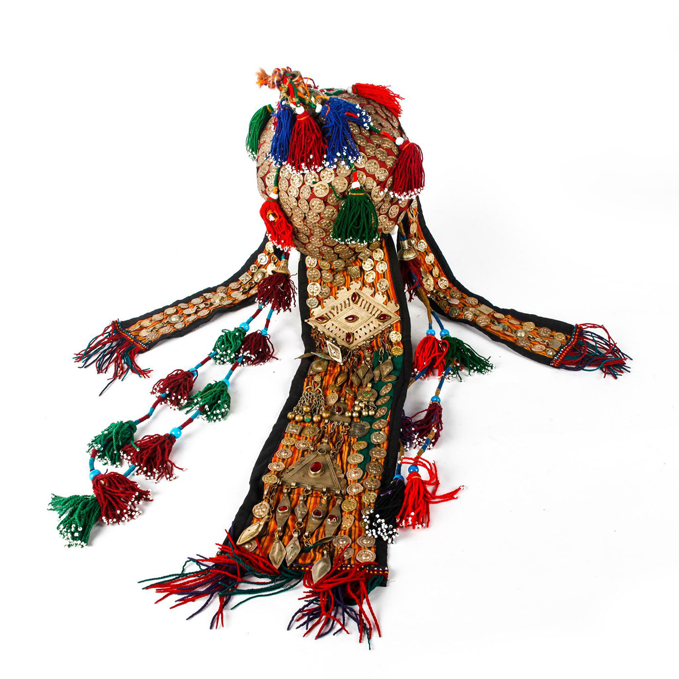 TURKMENISTANI ELABORATE HAND SEWN HEADDRESS WITH COINS - Image 3 of 8