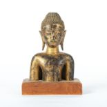 LAOS, RATTANAKOSIN PERIOD BRONZE GILT SHRINE BUDDHA BUST