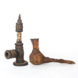 AFRICAN HAND CRAFTED GORD AND WOOD PIPE