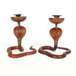 PAIR OF BRONZE INDIAN COBRA CANDLE STICK HOLDERS