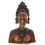 VINTAGE EXOTIC WOODEN BUST OF BALINESE WOMAN