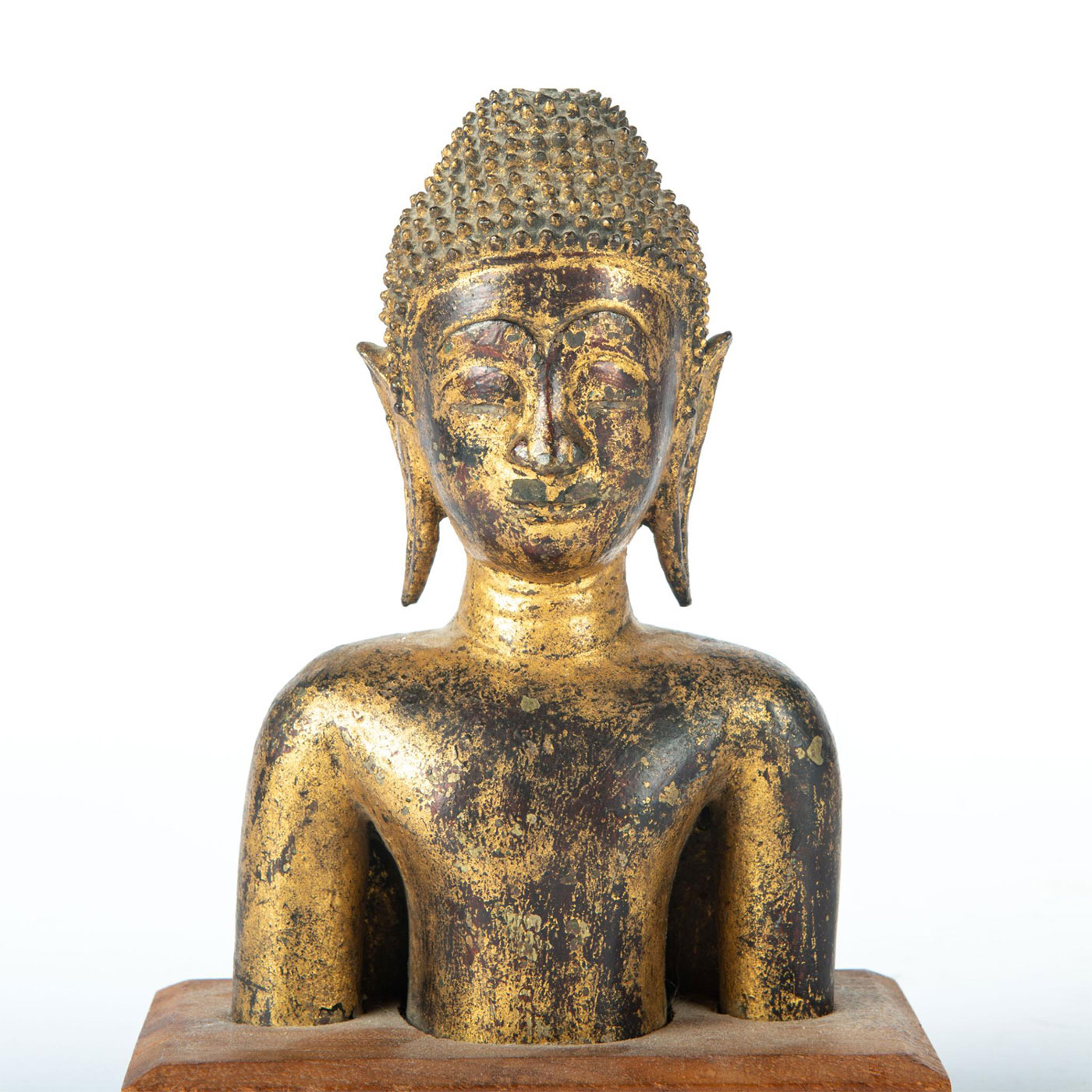 LAOS, RATTANAKOSIN PERIOD BRONZE GILT SHRINE BUDDHA BUST - Image 2 of 5