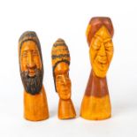 SET OF 3 WOODEN CARVED AFRICAN BUST FIGURES