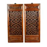 2 ANTIQUE CHINESE PINE WOOD WINDOW LATTICE PANELS