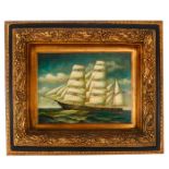 OIL ON CANVAS PAINTING, EARLY AMERICAN SAILING YACHT