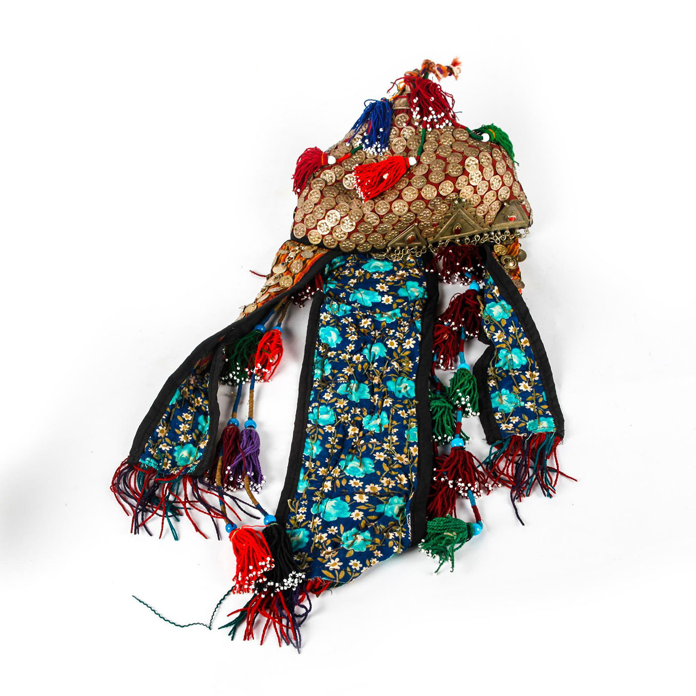 TURKMENISTANI ELABORATE HAND SEWN HEADDRESS WITH COINS - Image 8 of 8