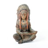 NATIVE AMERICAN CERAMIC STATUE OF SITTING CHIEF