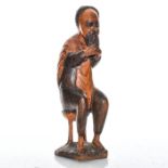 VINTAGE CARVED WOODEN TRIBAL FIGURE, SEATED MAN