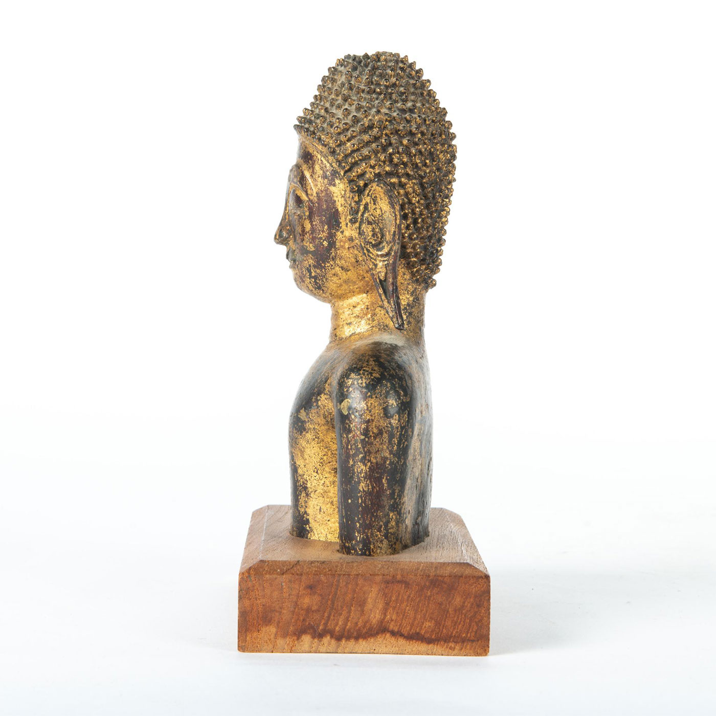 LAOS, RATTANAKOSIN PERIOD BRONZE GILT SHRINE BUDDHA BUST - Image 3 of 5