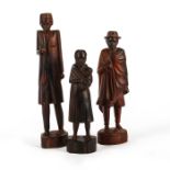 AFRICAN CARVED WOODEN FIGURES, TWO MEN, WOMAN WITH CHILD