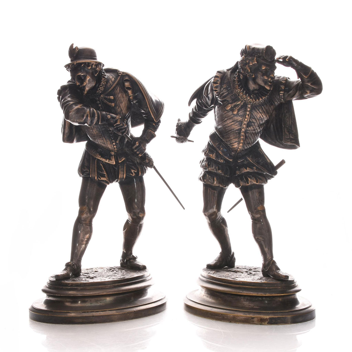 PAIR, EMILE GUILLEMIN SILVERED BRONZE SCULPTURES