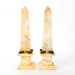 2 VINTAGE ASIAN CREAM MARBLE DECORATIVE OBELISKS