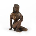 INDIAN BRONZE FIGURE, NUDE WOMAN SEATED