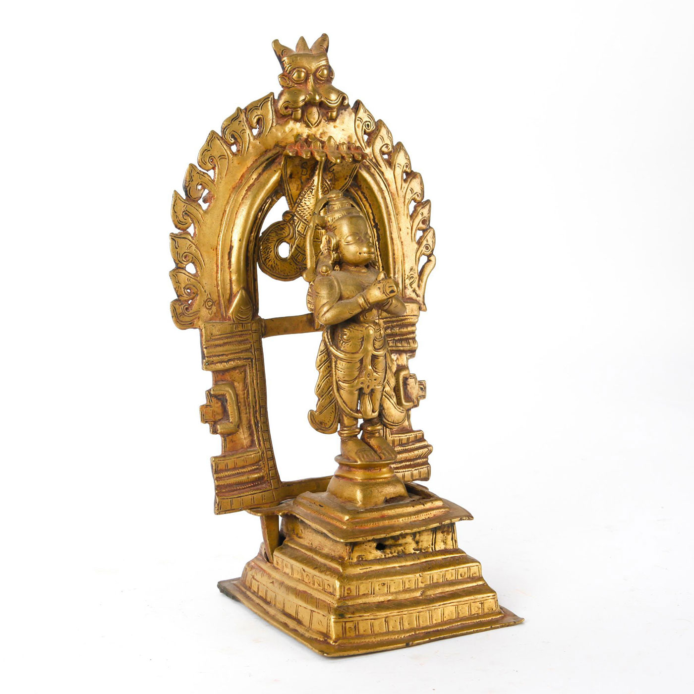 C. 18TH-19TH CENTURY BRASS MONKEY GOD HANUMAN & NAGA SERPENT SHRINE