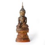 LATE SHAN PERIOD BURMESE WOODEN BUDDHA LACQUER GILT