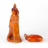 ASIAN AMBER RESIN FIGURES, SENSEI AND LUCKY FOOT