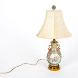 CHINESE CELADON FAMILLE ROSE PORCELAIN TABLE LAMP