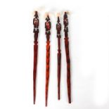 4 DECORATIVE AFRICAN HAND MADE SHORT HAND STAFF