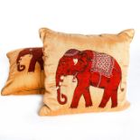 PAIR OF ASIAN SILK ELEPHANT CUSHIONS