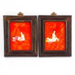 PAIR OF CHINESE WOOD FRAMED EROTIC PORCELAIN TILES