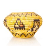 NATIVE AMERICAN WOVEN TRIBAL YELLOW COILED BASKET