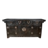 LATE 1800S BLACK LACQUER ELM WOOD CHINESE COFFER