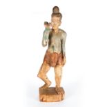 ANTIQUE BURMESE POLYCHROME GONG BEARER FIGURE