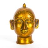 ANTIQUE BRASS TEMPLE ALTAR ORNAMENT, HEAD OF PARVATI