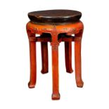 19TH CENTURY 5-LEGGED CARVED WOODEN ROUND STOOL, CHINA