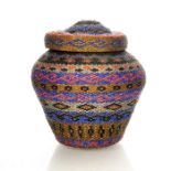 NATIVE AMERICAN TRIBAL WOVEN LIDDED BASKET, EYES OF GOD