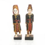 PAIR, THAI CARVED WOOD FEMALE FIGURINES