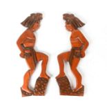 2 WOOD TRIBAL WALL FIGURES, MEN IN HEADDRESS AND LOINCLOTH