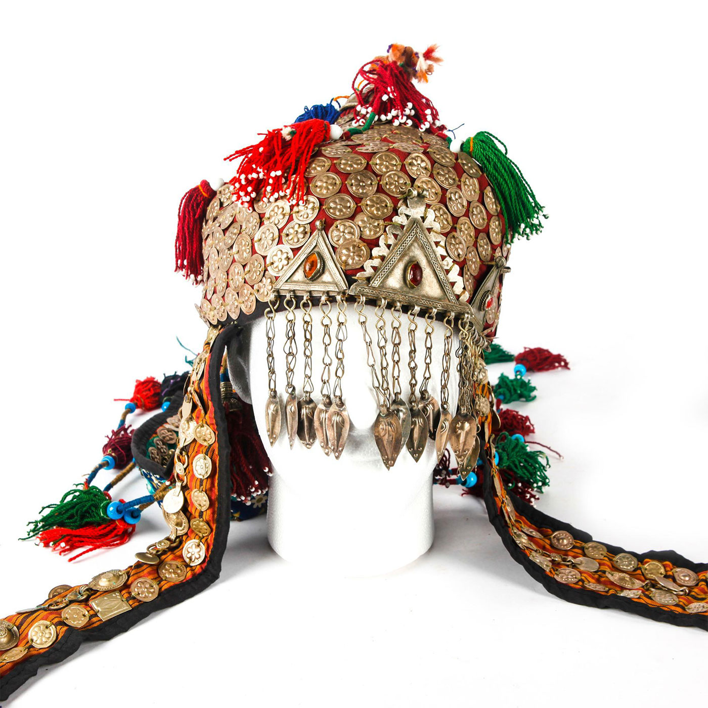 TURKMENISTANI ELABORATE HAND SEWN HEADDRESS WITH COINS - Image 7 of 8