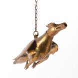 19TH C. ASIAN BRONZE BIRD VESSEL ON CHAIN WITH HOOK