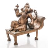 HINDU EASTERN ALLEGORICAL BRONZE STATUE, RECLINING GANESHA