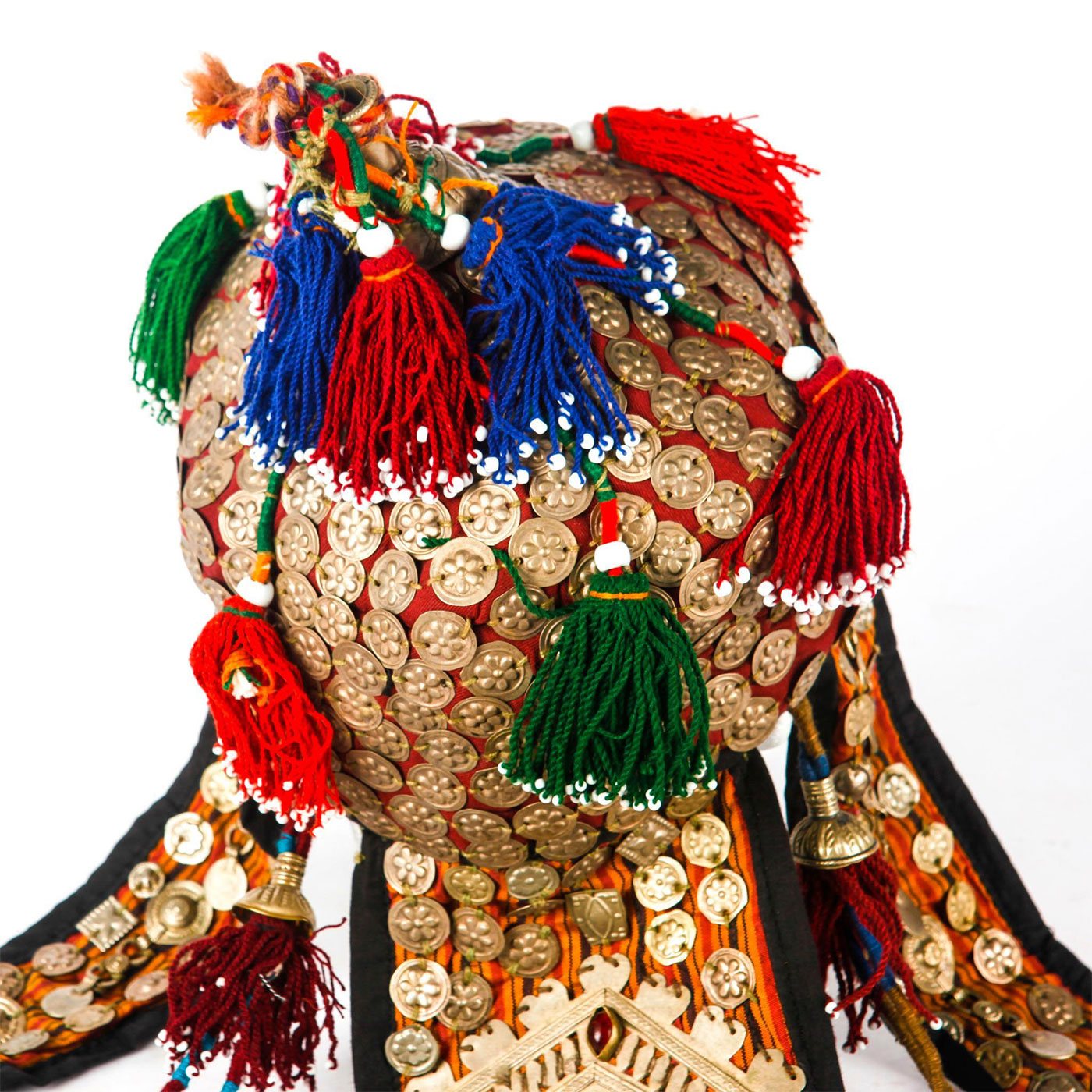 TURKMENISTANI ELABORATE HAND SEWN HEADDRESS WITH COINS - Image 4 of 8