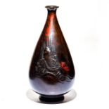 JAPANESE MEIJI PERIOD CARP & WATERFALL BRONZE VASE