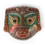 TRIBAL HAND PAINTED MASK, FEATHERS ATTACHED