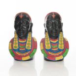 2 MASIA AFRICAN CERAMIC WOMEN BUST WITH BEADED NECKLESS