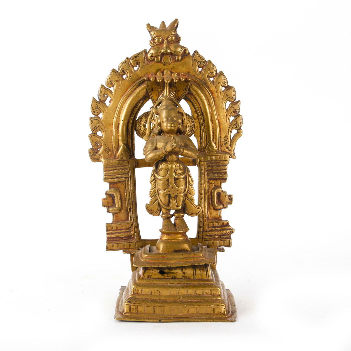 C. 18TH-19TH CENTURY BRASS MONKEY GOD HANUMAN & NAGA SERPENT SHRINE - Image 2 of 6