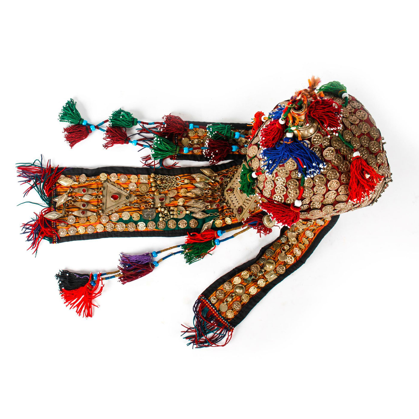 TURKMENISTANI ELABORATE HAND SEWN HEADDRESS WITH COINS - Image 2 of 8