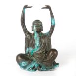 BRONZE BUDDHIST MONK LAUGHING WITH ARMS LIFTED