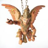 19TH CENTURY HINDU POLYCHROME WOOD CARVING, GARUDA