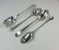 A set of four bottom marked bright cut silver spoo