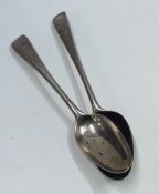 Two Georgian silver OE pattern spoons with crested